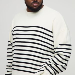 Plus Knitted Stripe Oversized Crew Neck Jumper