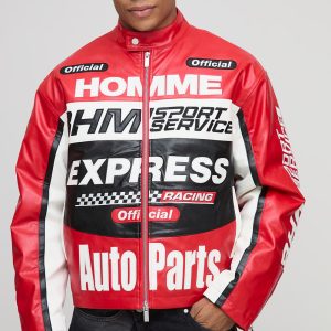 Boxy Fit Homme Moto PU Varsity Bomber Jacket
