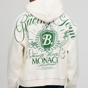 Ecru Oversized Boxy Over Seam Racing Team Printed Hoodie