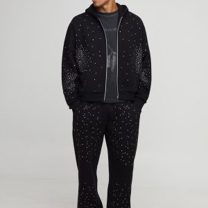 Oversized Boxy Rhinestone Zip Through Hoodie