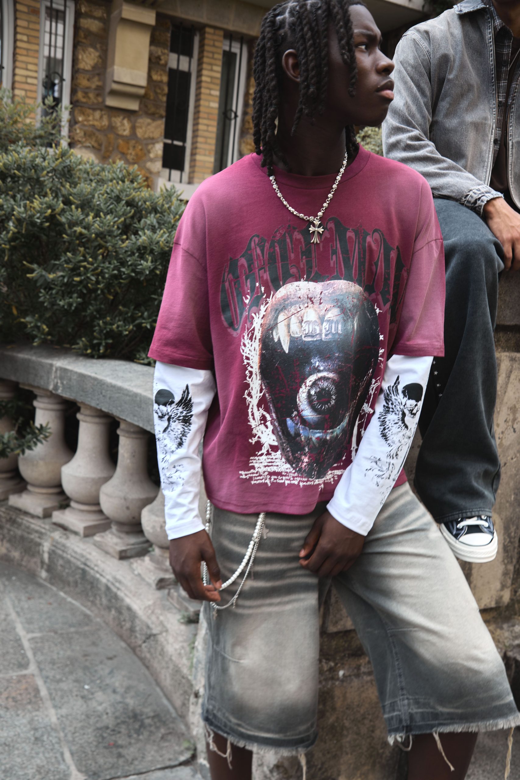 Oversized Boxy Ofclman Graphic Faux Layer Washed T-Shirt