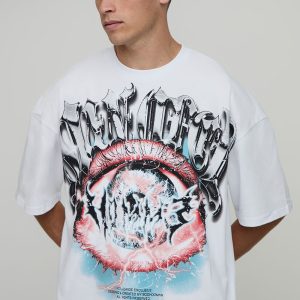 White Oversized Boxy Heavyweight Eye Printed T-Shirt