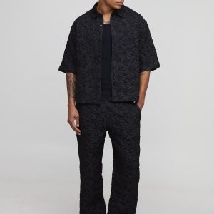 Floral Textured Half Sleeve Boxy Shirt