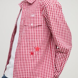 Oversized Pocket Detail Micro Check Long Sleeve Shirt