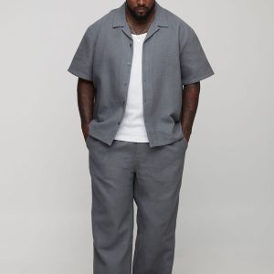 Plus Oversized Jumbo Waffle Revere Shirt and Relaxed Trouser Set