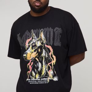 Plus Oversized Rhinestone Homme Canine Graphic T-Shirt
