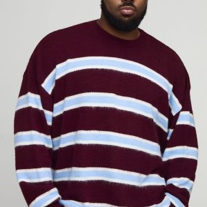 Plus Contrast Stripe Brushed Knit Oversized Jumper