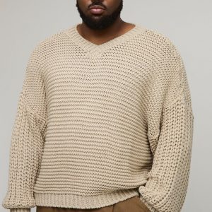 Plus Chunky Knit Oversized V Neck Jumper