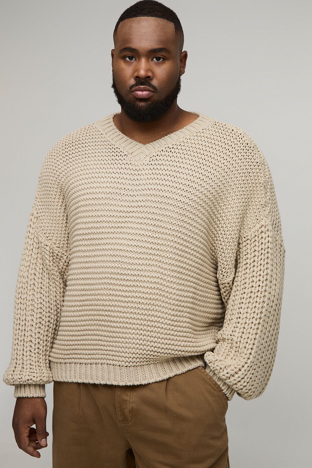 Plus Chunky Knit Oversized V Neck Jumper