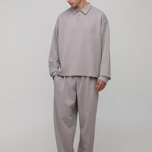 Oversized Boxy Concealed Premium Interlock Rugby Polo And Jogger Set