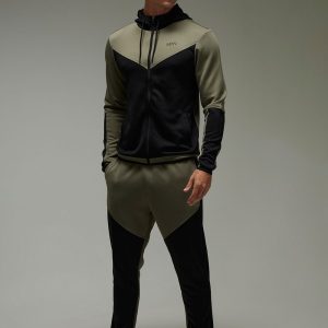 Man Active Colour Block Funnel Hooded Regular Fit Tracksuit