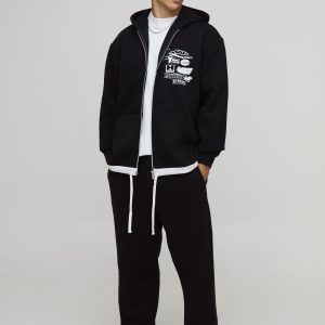 Oversized Moto Zip Through Hoodie