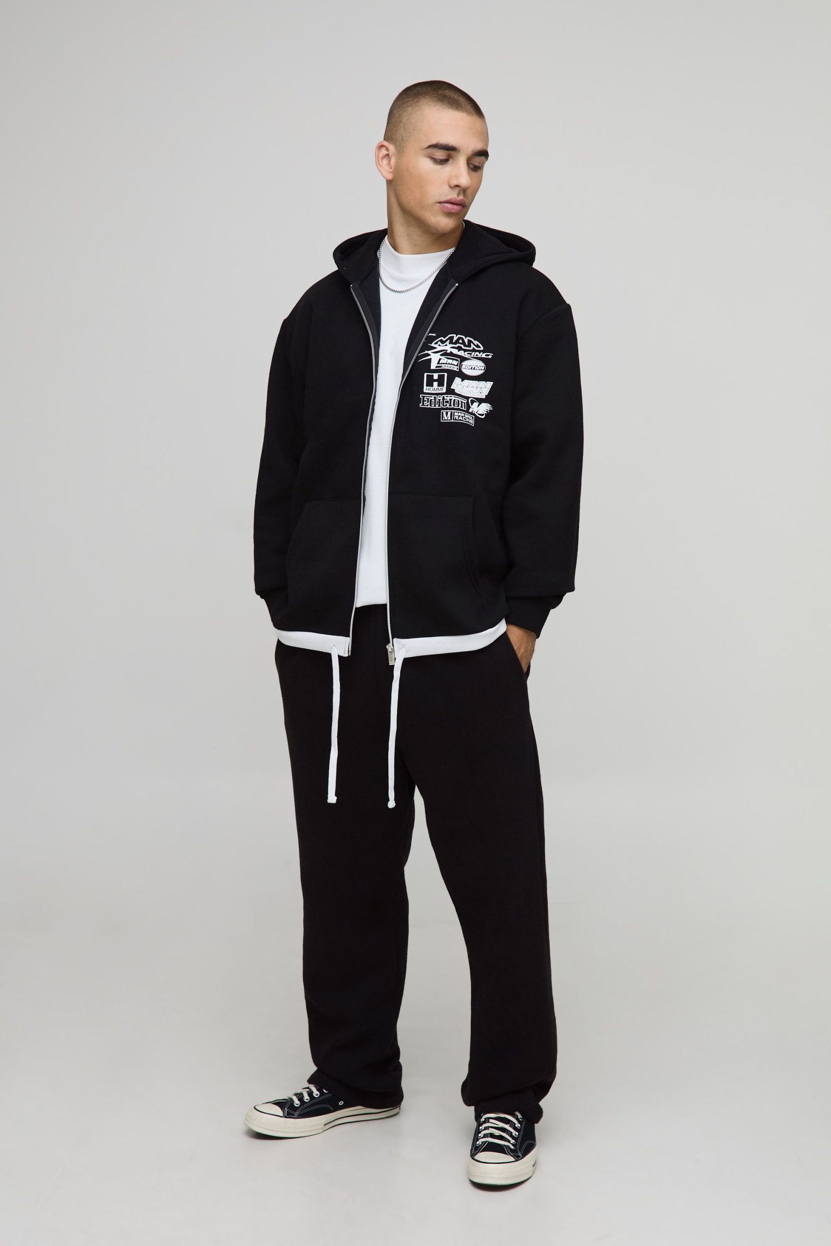 Oversized Moto Zip Through Hoodie