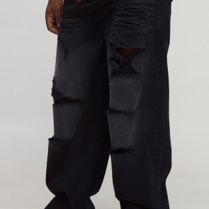 Plus Relaxed Fit Washed Super Distressed Jeans
