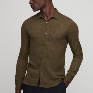 Sheer Textured Pleat Muscle Fit Shirt