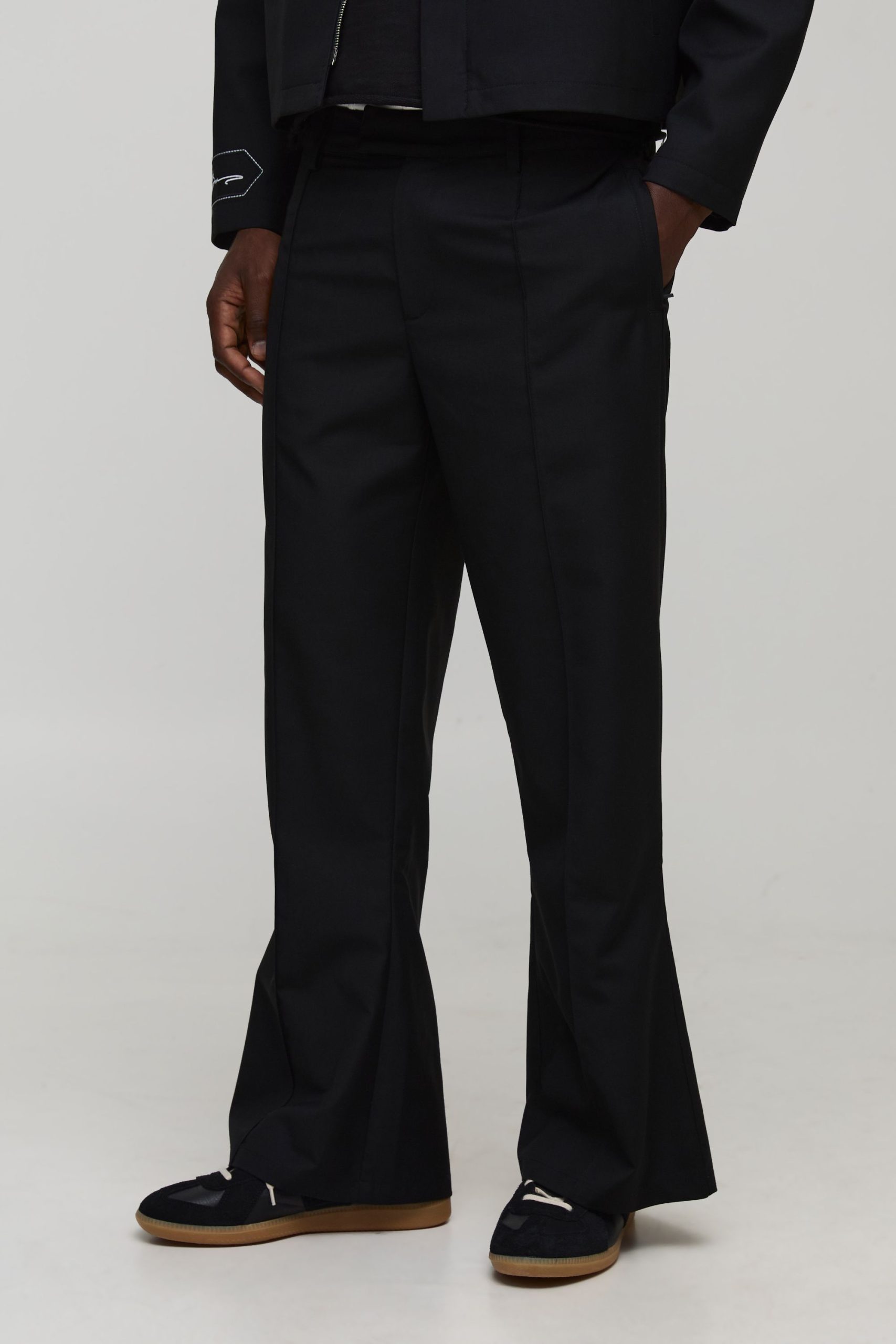 Flared Pintuck Smart Tailored Trousers