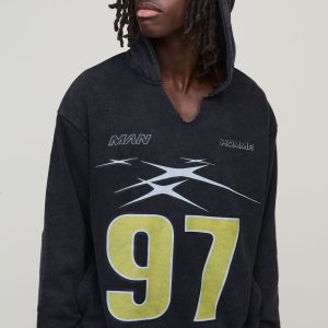 Oversized Boxy Distressed Ripped Neck Hoodie
