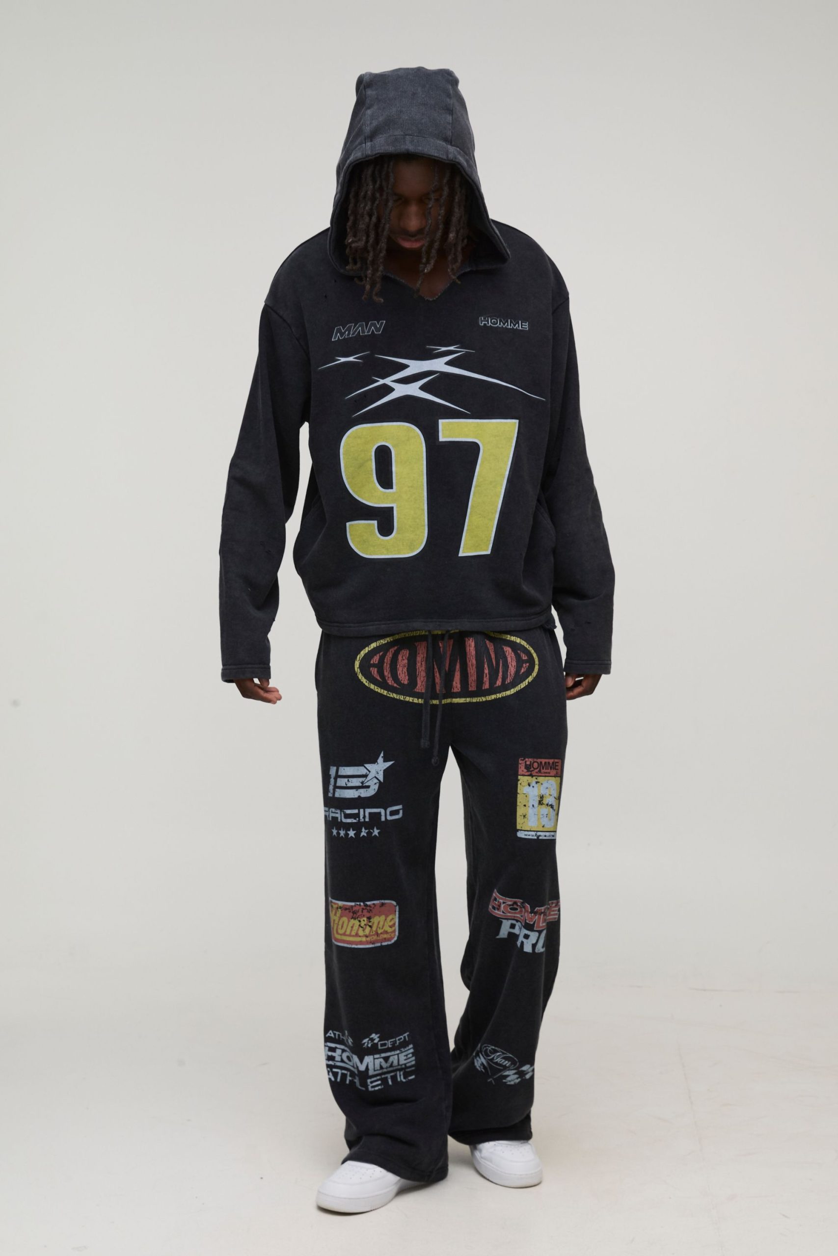 Oversized Boxy Distressed Ripped Neck Hoodie - Image 4