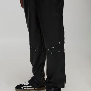 Tall Studded Leather Look Zip Hem Relaxed Fit Trousers
