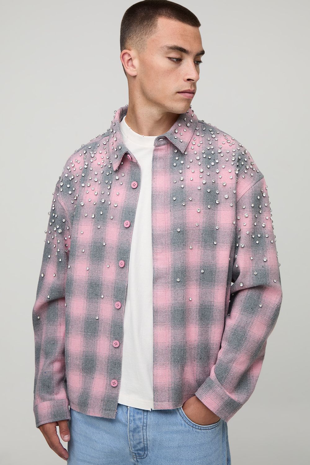 Oversized Jewel Embellished Heavyweight Check Shirt