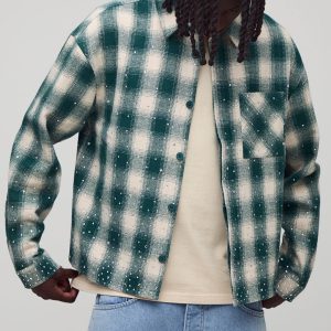 Oversized Ombre Rhinestone Embellished Heavyweight Check Shirt