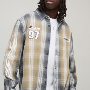 Oversized Boxy Check Embellished Shirt