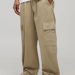 Wide Fit Half & Half Waistband Cargo Pocket Washed Twill Trouser