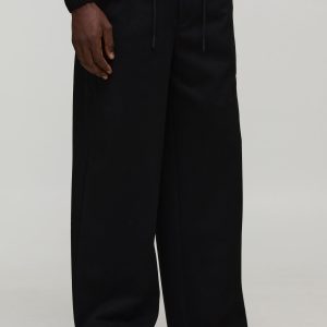 Relaxed Fit Half & Half Waistband Textured Trouser