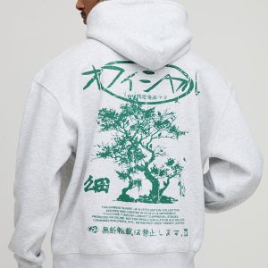 Ash Grey Oversized Bonsai Graphic Hoodie