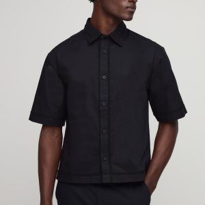 Oversized Piping Detail Soft Twill Half Sleeve Shirt