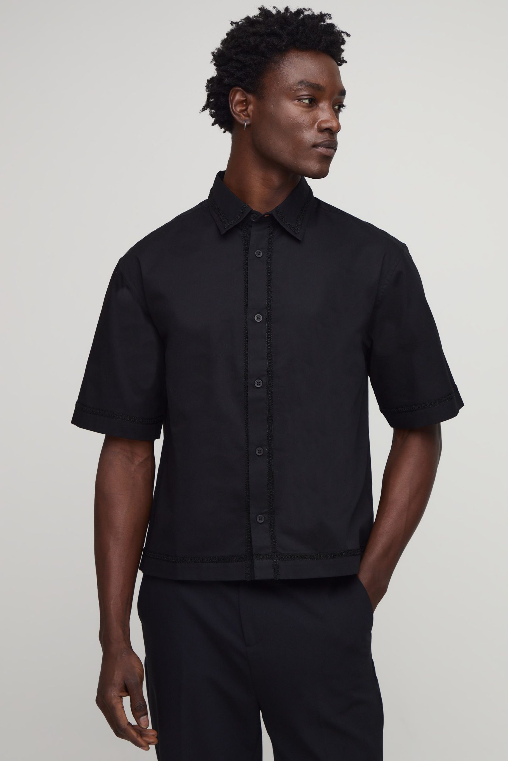 Oversized Piping Detail Soft Twill Half Sleeve Shirt