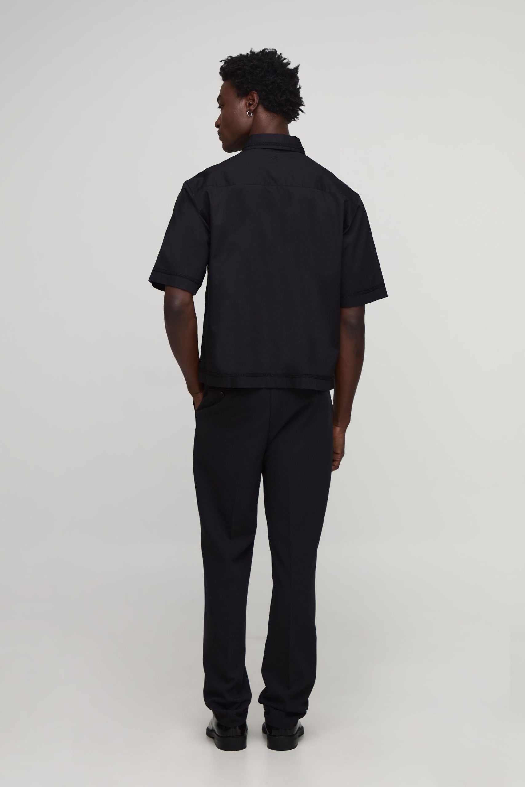Oversized Piping Detail Soft Twill Half Sleeve Shirt - Image 2