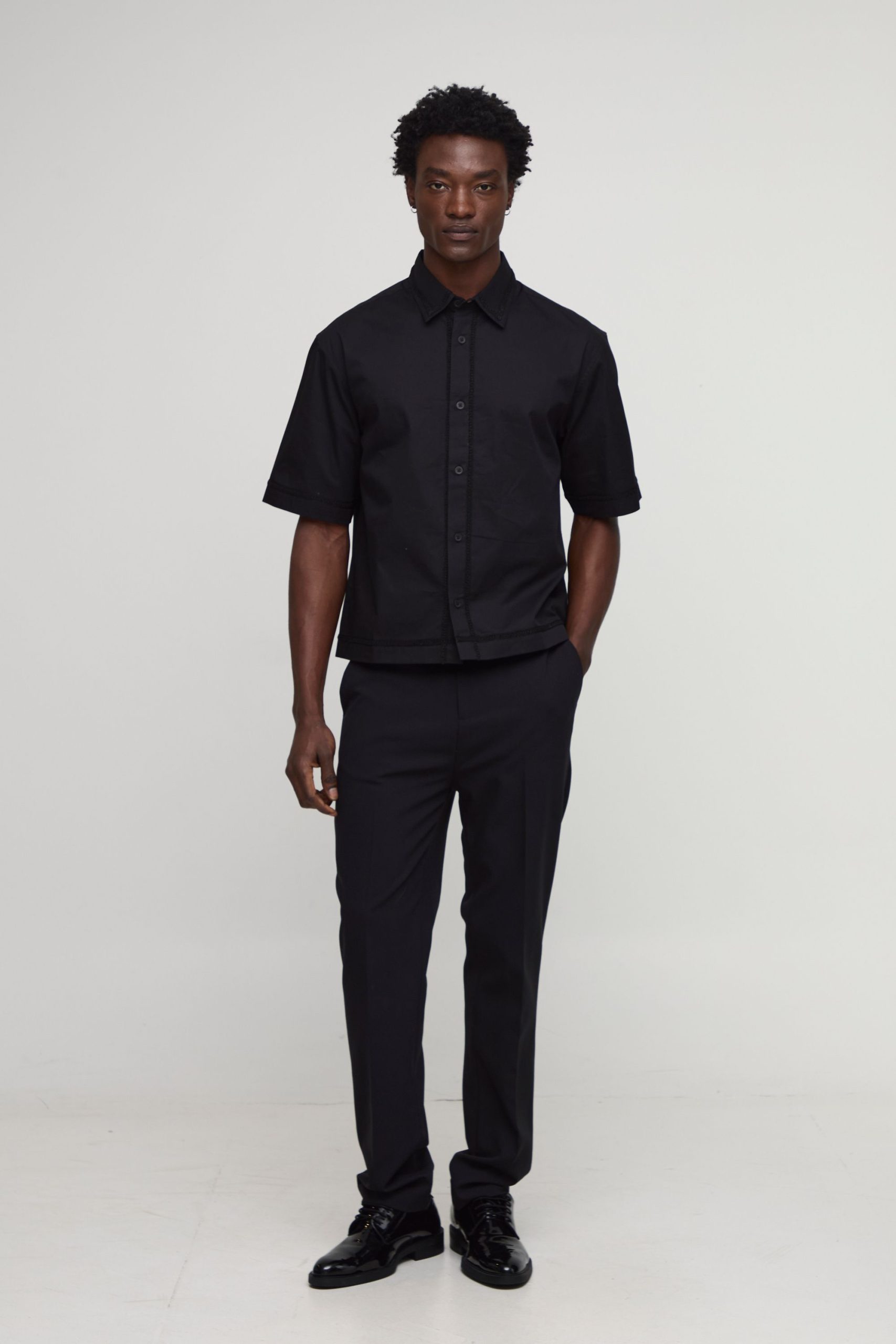 Oversized Piping Detail Soft Twill Half Sleeve Shirt - Image 4