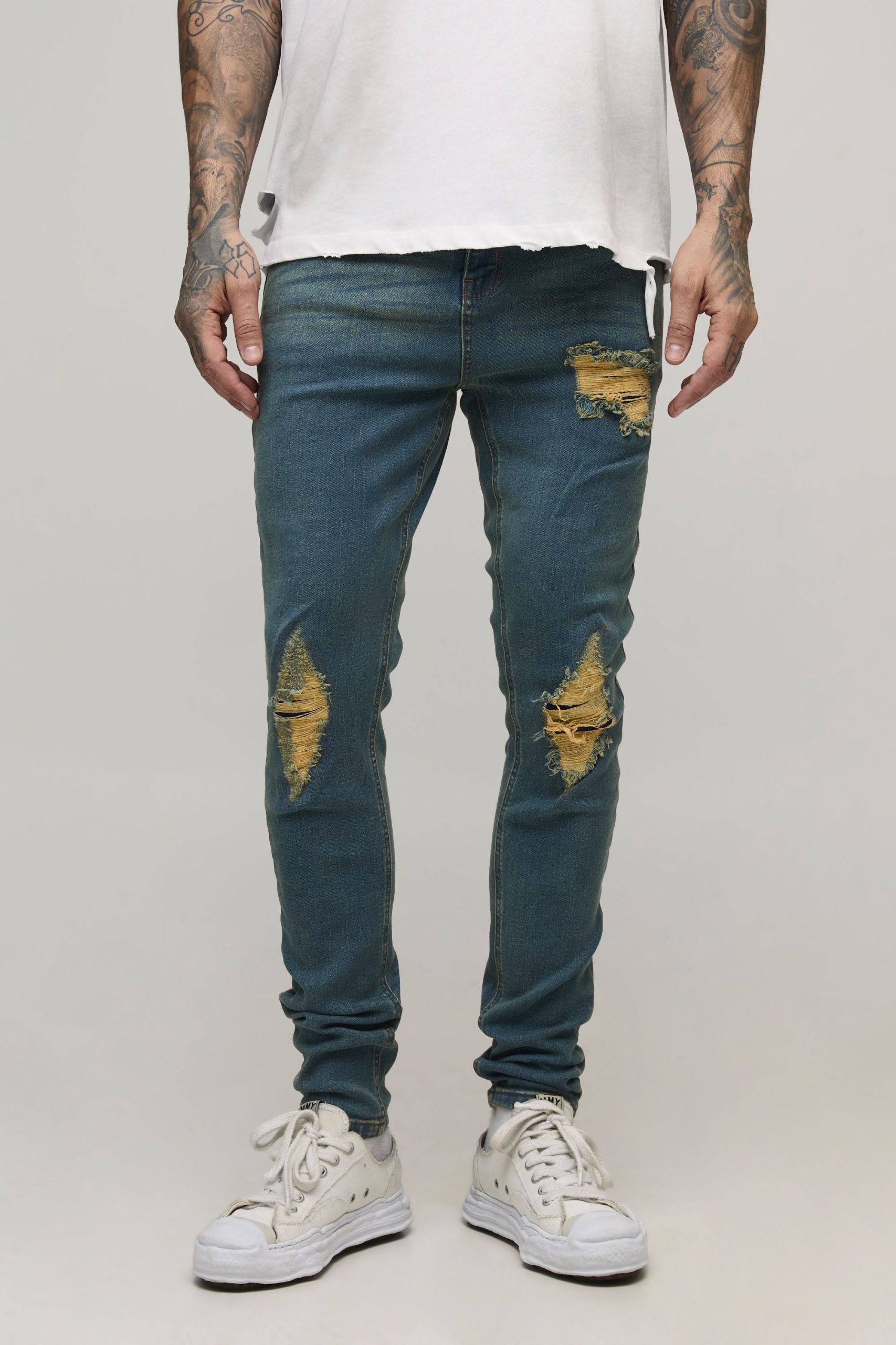 Tall Skinny Fit Rip & Repair Embroidery Denim Jeans