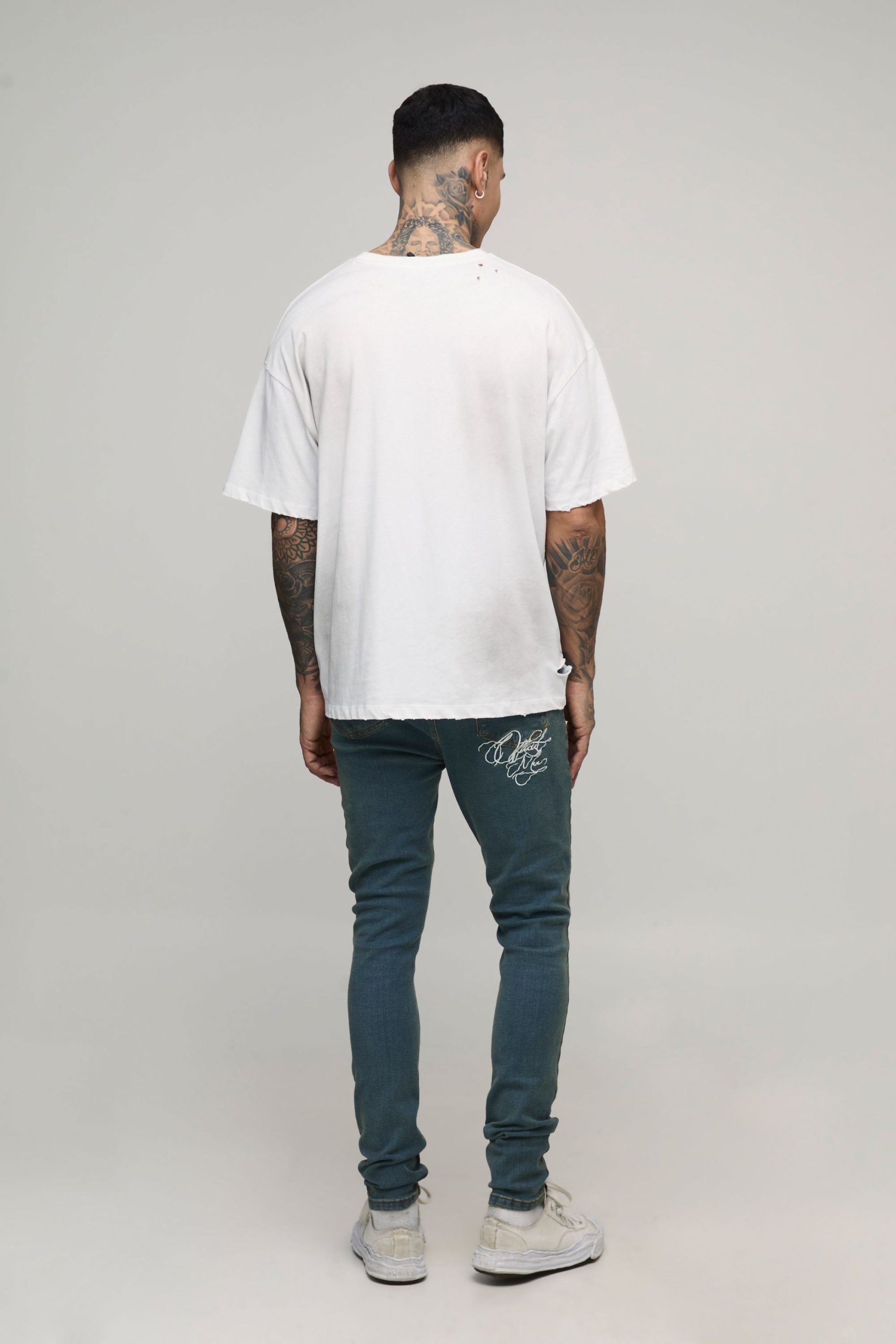 Tall Skinny Fit Rip & Repair Embroidery Denim Jeans - Image 2