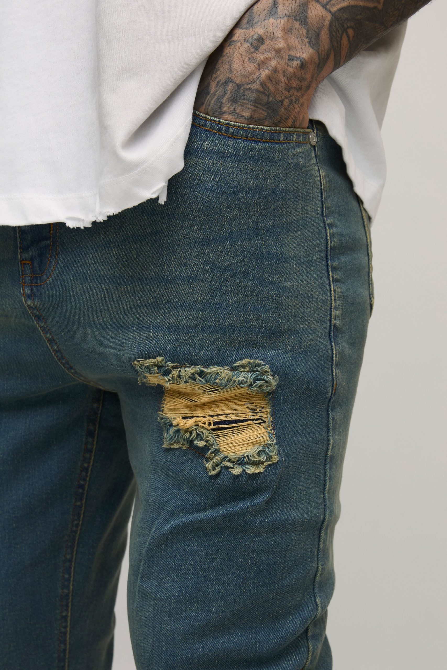 Tall Skinny Fit Rip & Repair Embroidery Denim Jeans - Image 3
