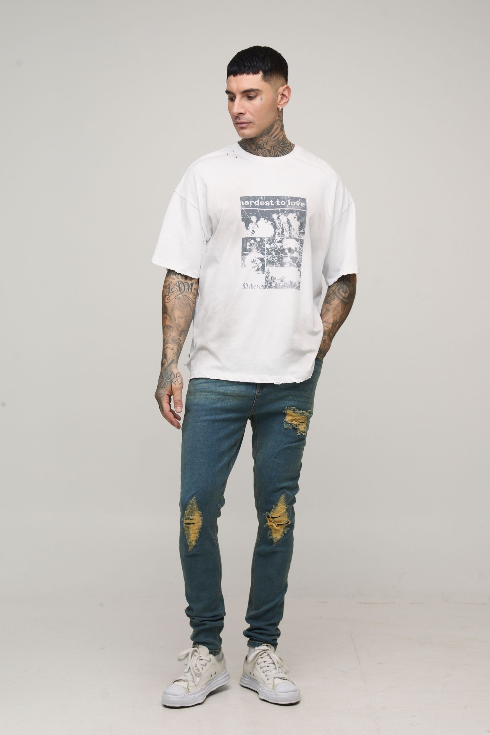 Tall Skinny Fit Rip & Repair Embroidery Denim Jeans - Image 4