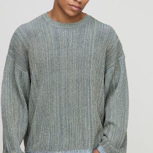 Oversized Boxy Ribbed Mixed Yarn Knitted Jumper