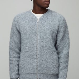 Regular Fit Boucle Knitted Bomber Jacket