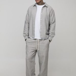 Tall Herringbone Oversized Overshirt & Relaxed Trouser Set