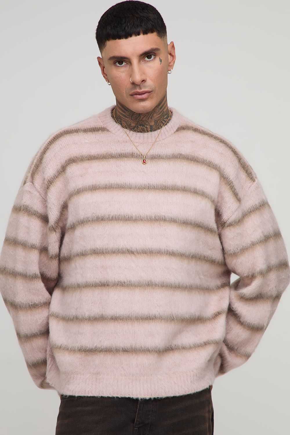 Tall Oversized Boxy Brushed Ombre Stripe Knitted Jumper