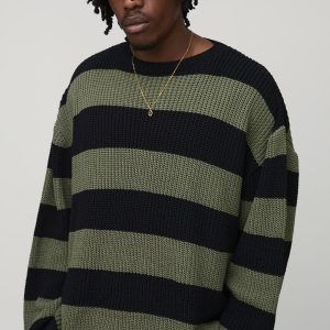 Tall Oversized Boxy Stripe Distressed Knitted Jumper