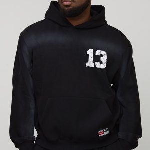 Plus Oversized Boxy Spray Wash 13 Print Hoodie