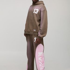 Tall Oversized Boxy Spray Wash 13 Print Hoodie & Baggy Panel Jogger Tracksuit