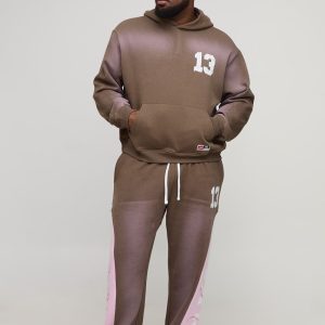 Plus Oversized Boxy Spray Wash 13 Print Hoodie & Baggy Panel Jogger Tracksuit