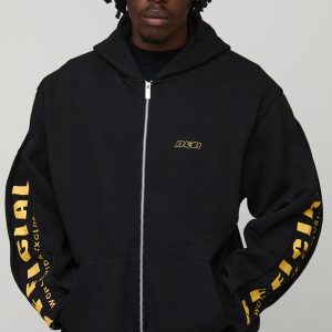 Tall Oversized Official Print Gusset Sleeve Zip Thru Hoodie