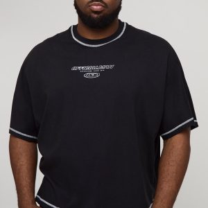 Plus Oversized Boxy 2 Piece Officialman Contrast Stitch Embroidered T-Shirt