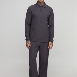 Tall Pleated Regular Long Sleeve Polo & Relaxed Trouser Set