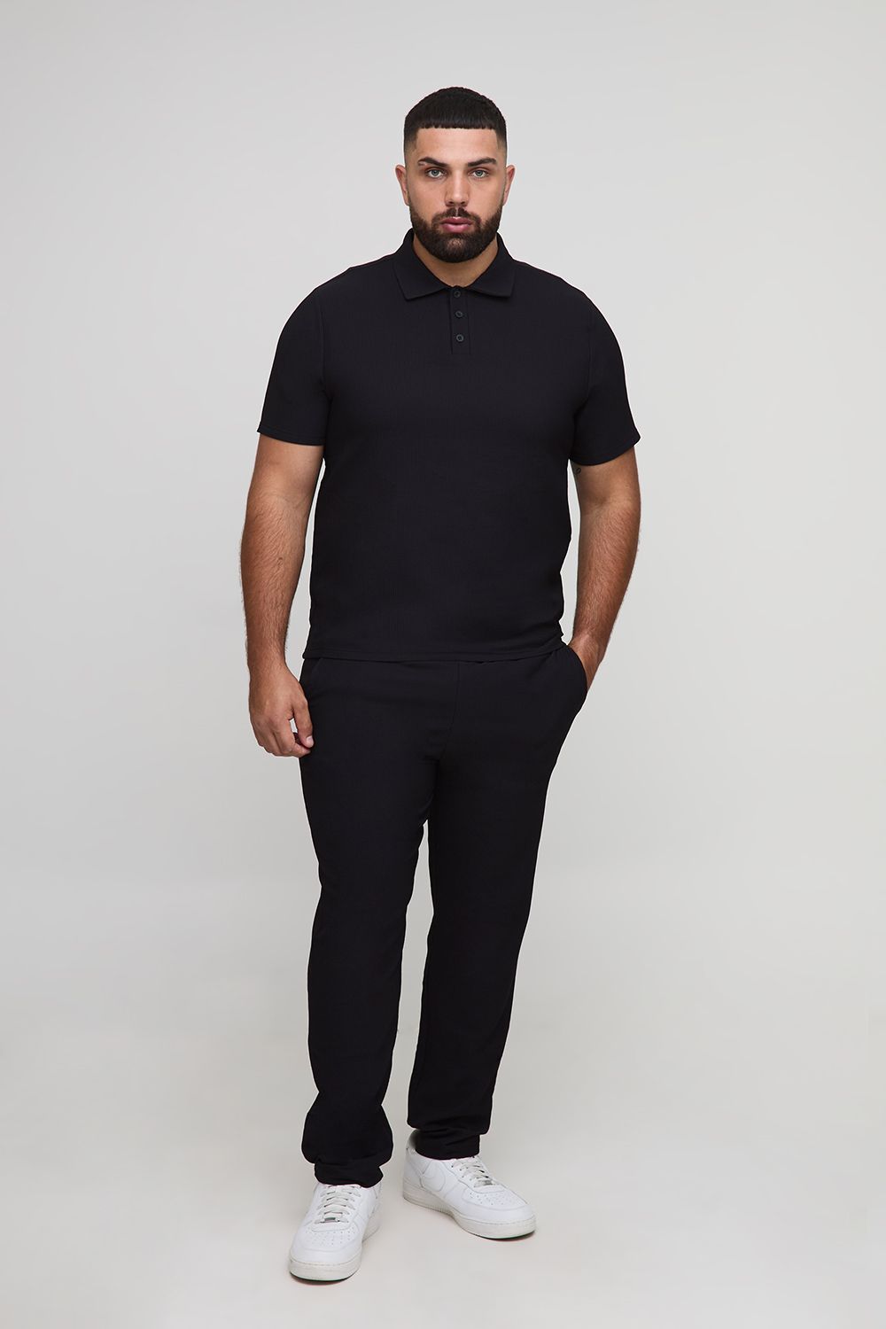Plus Pleated Regular Fit Polo & Tapered Trouser Set