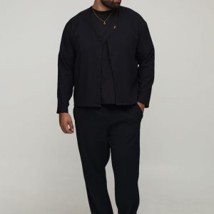 Plus Pleated Oversized Boxy Collarless Shirt